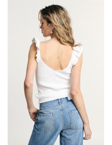 Top canelado com alças franzidas e decote em V Please