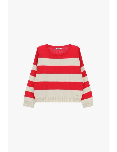 Camisola de gola redonda às riscas com mangas compridas Please