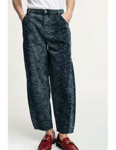 Jeans Balão Estampa Serpente Cintura Alta Please