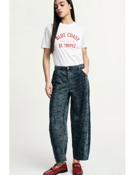 Jeans Balloon Estampa Serpente Cintura Alta Please