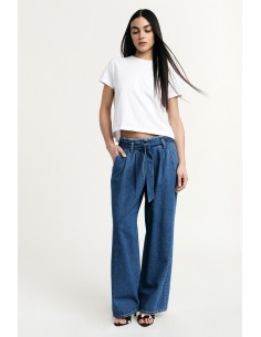 Jeans Paperbag de Cintura Alta com Cinto Coordenado Please