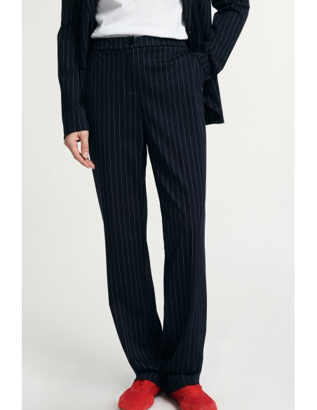 Calças Tailored às Riscas com Cintura Média Please
