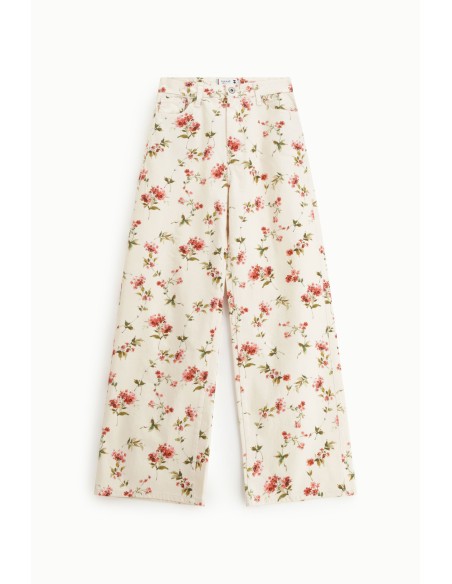 Calças palazzo com estampado floral e cintura alta Please