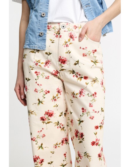 Calças palazzo com estampa floral e cintura alta Please