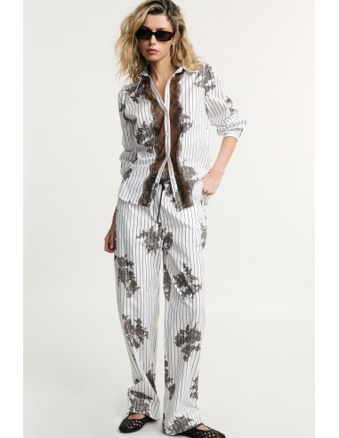 Calças Palazzo Estampa Às Riscas Com Cordão Please