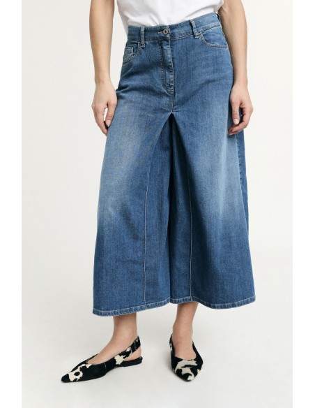 Jeans Perna Larga Cintura Alta Cinco Bolsos Please