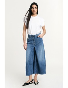 Jeans de perna larga, cintura alta, cinco bolsos Please