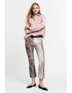 Calças Cropped Estampa de Manchas Corte Direito Please