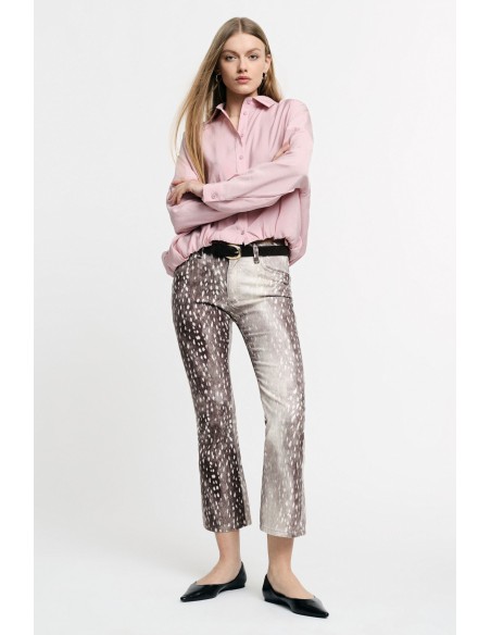 Calças Cropped Estampa de Manchas Corte Direito Please