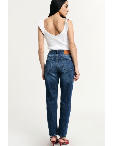 Jeans de perna reta cintura alta efeito lavado Please