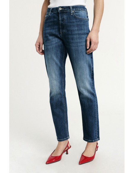 Jeans straight-leg cintura alta efeito lavado Please