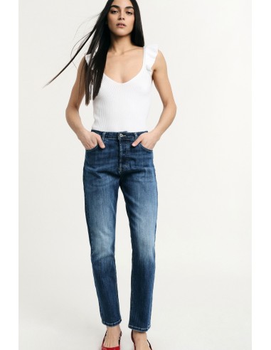 Jeans de perna reta cintura alta efeito lavado Please