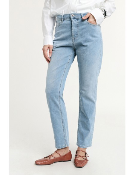 Jeans Straight-Leg Cintura Média Detalhe Clássico Please