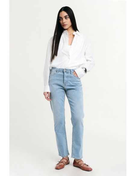Jeans de corte reto Cintura média Detalhe clássico Please