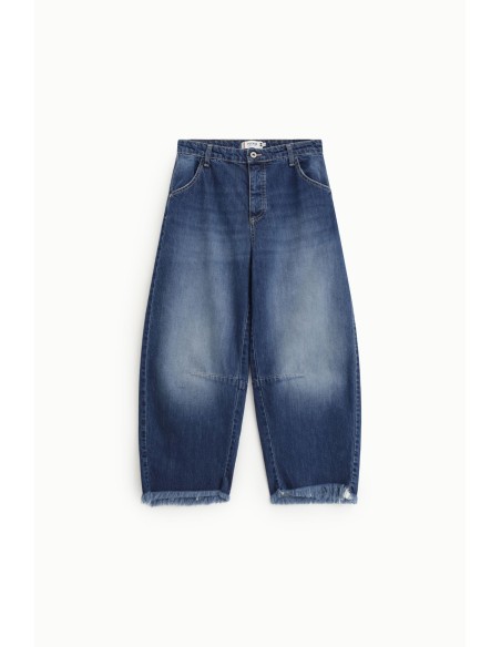 Jeans corte balão com barra desfiada Please