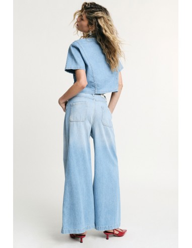 Jeans De Perna Larga De Cintura Alta Com Bolsos Please