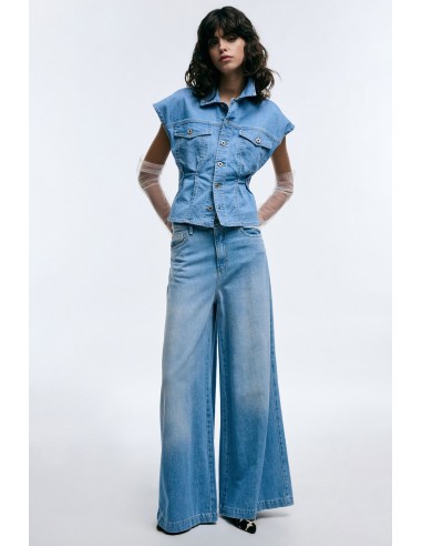 Jeans De Perna Larga De Cintura Alta Com Bolsos Please