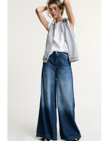 Jeans de Perna Larga Cintura Alta Efeito Desbotado Please