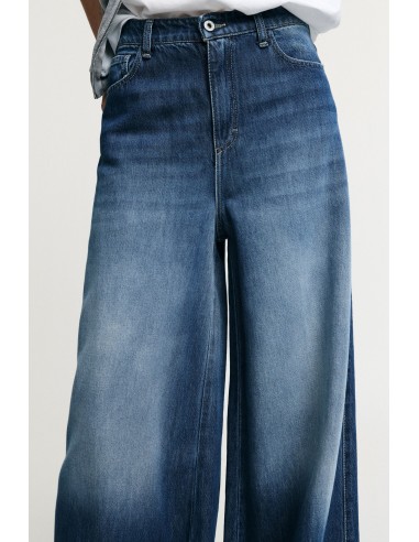 Jeans de Perna Larga Cintura Alta Efeito Esbatido Please