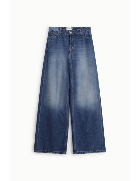 Jeans De Perna Larga Cintura Alta Com Bolsos Aplicados Please