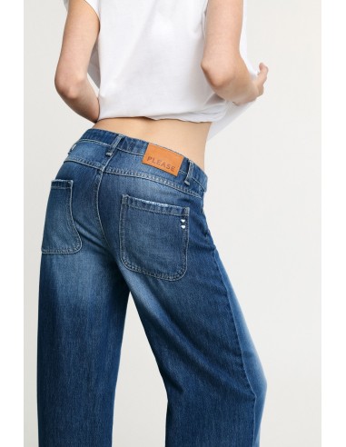 Jeans de perna larga cintura alta com bolsos aplicados Please