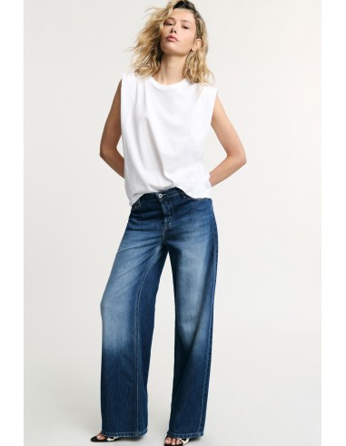 Jeans De Perna Larga Cintura Alta Com Bolsos Aplicados Please