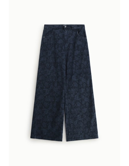 Calças de ganga de perna larga com estampa floral e cintura alta Please