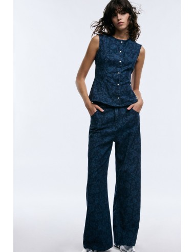 Jeans de perna larga com estampa floral e cintura alta Please