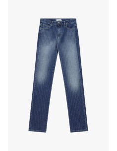 Jeans de corte recto às riscas com cintura média Please 2