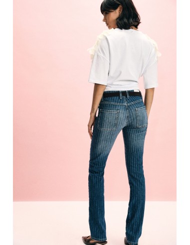 Jeans de Perna Reta às Riscas com Cintura Média Please