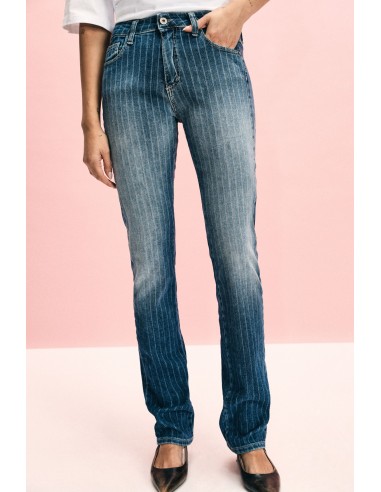 Jeans de corte reto às riscas com cintura média Please
