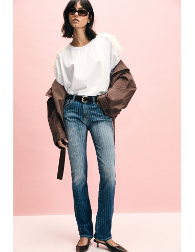 Jeans de corte recto às riscas com cintura média Please