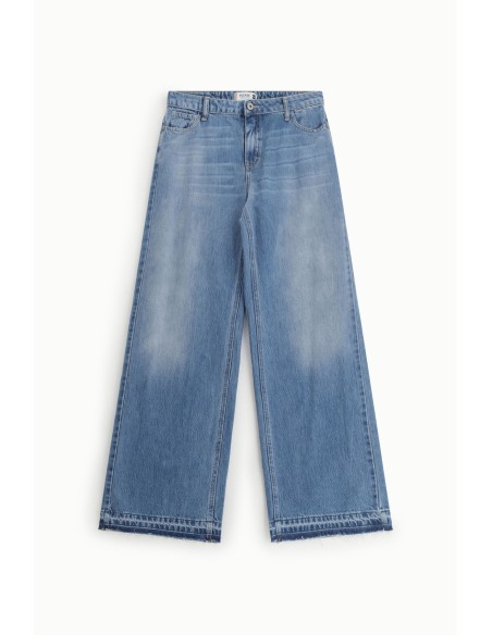 Jeans de perna larga com barra desfiada Please