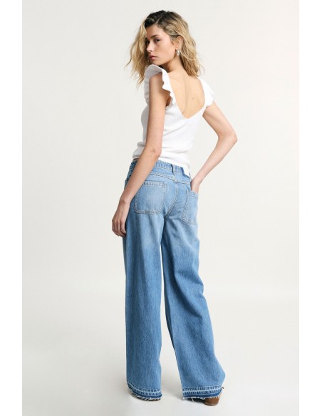 Jeans de Perna Larga com Bainha Desfiada Please