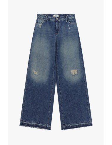 Jeans de perna larga com detalhes de efeito usado Please