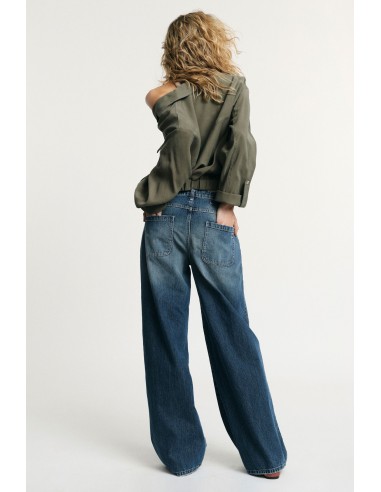 Jeans de perna larga com detalhes de efeito usado Please