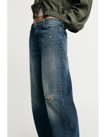 Jeans de perna larga com detalhes em efeito envelhecido Please