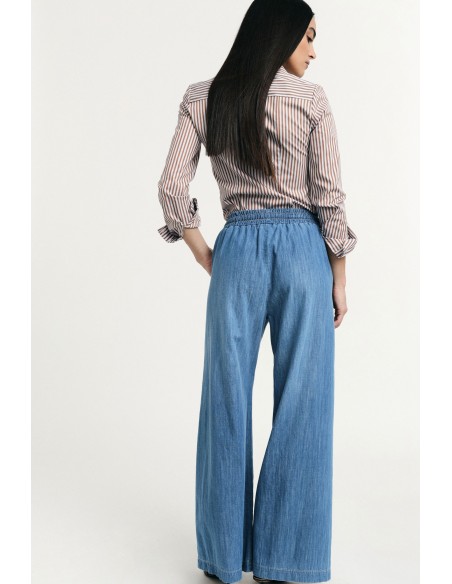 Jeans de perna larga com cintura alta elástica Please