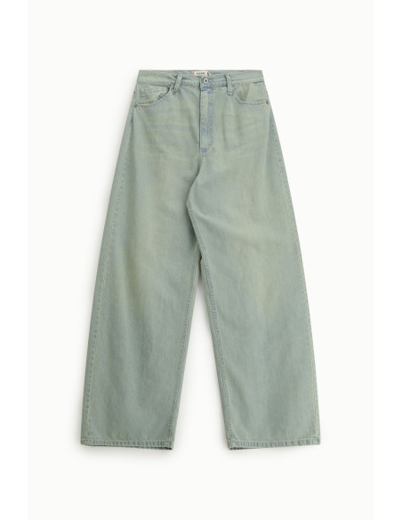 Jeans de perna larga, cintura alta, efeito lavado Please