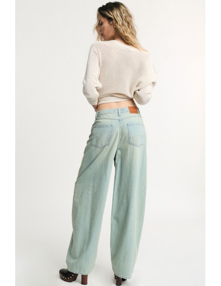 Jeans de Perna Larga Cintura Alta Efeito Lavado Please