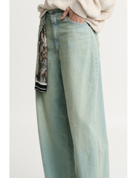 Jeans de Perna Larga Cintura Alta Efeito Lavado Please