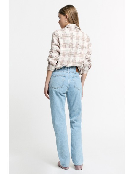 Jeans de Perna Reta Cintura Alta Cinco Bolsos Please