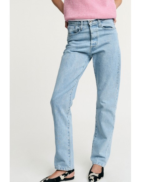 Jeans perna reta cintura alta cinco bolsos Please