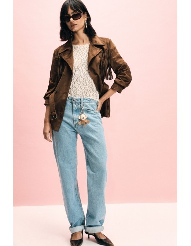 Jeans perna reta, cintura alta, cinco bolsos Please