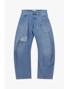 Jeans wide leg com rasgo e bolso aplicado Please 2