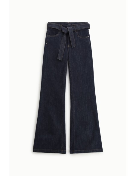 Jeans a boca-de-sino com cinto atado e cintura alta Please
