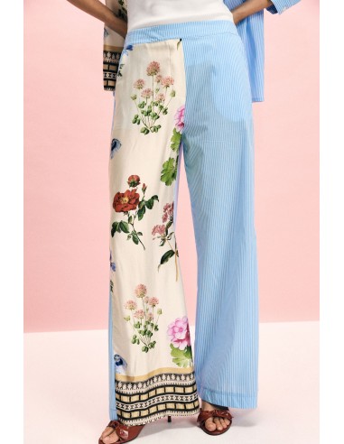 Calças Palazzo com Estampa Floral e Riscas Please