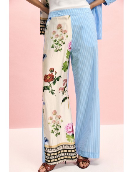 Calças Palazzo com Estampa Floral e Riscas Please