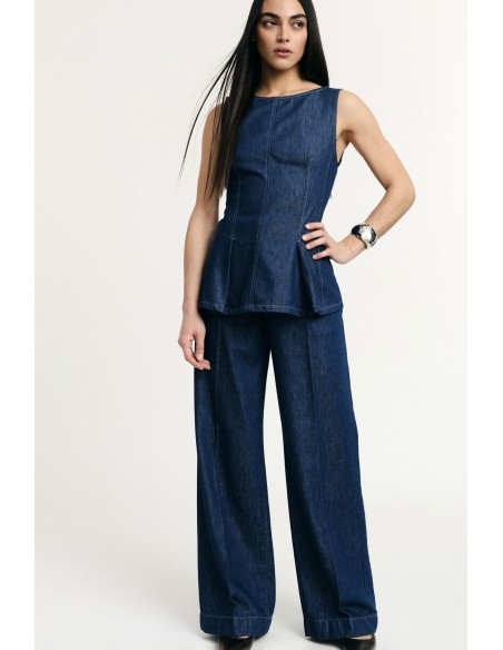 Top sem mangas com costuras à mostra e zíper Please