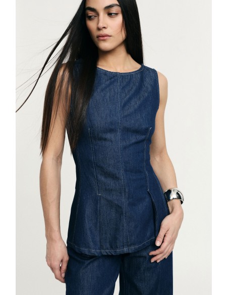 Top sem mangas com costuras à vista e fechos de correr Please